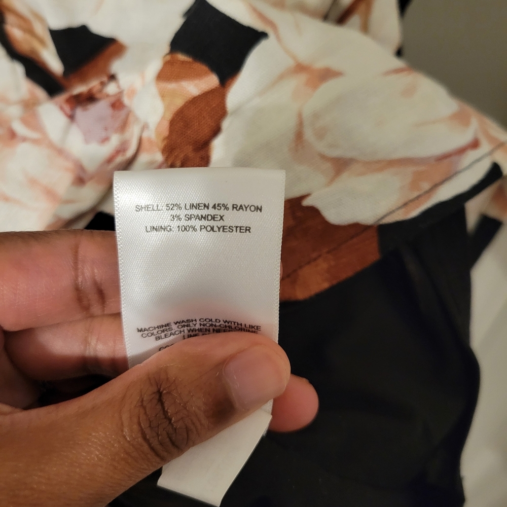 Express Floral Cream and Brown Linen Blend  Bodycon Sleeveless Dress. Size M - Picture 13 of 14